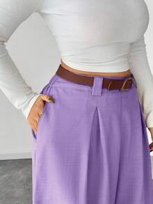 Elenzga Pantalones para mujer de talla grande, unicolor albaricoque, estilo elegante, de moda para ir al trabajo y la oficina - Morado - Ver 6
