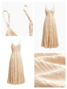 MAIJA Boho Maxikleid mit gehäkelter Bordüre und geraffter Taille - Aprikosenfarben - Übersicht 7