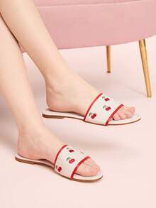 CUCCOO DOLLMOD Ladies Fresh Green Comfortable Flat Sandals, Sweet Style Embroidered Love Flat Sandals Spring Shoes - Apricot - View 1