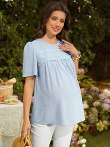 SHEIN 孕妇休闲圆领短袖上衣 - 藍色 - 查看 4