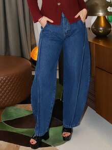 Gretanique 女士新款时尚蓝色弯腿裤，适合情人节、母亲节等高端场合 - 藍色 - 查看 4