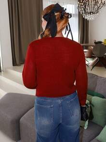 Gretanique 女士休闲星星图案毛衣，秋季 - 紅色 - 查看 2