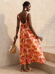 Vesra 女士夏季休闲度假印花露背系带连衣裙 - 彩色 - 查看 2