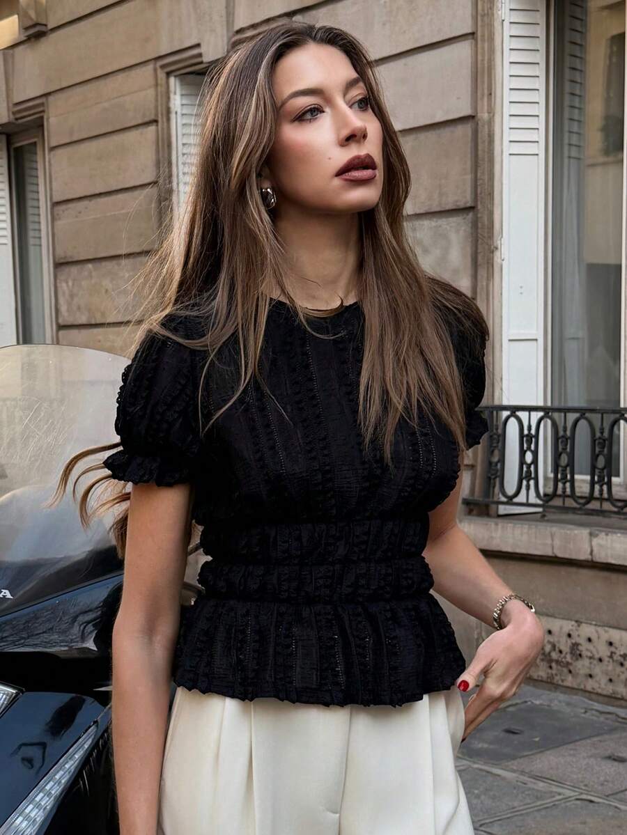 Pariaura Soft, Stretchy & Lightweight Lace Short Sleeve T-Shirt, Women's Summer T-Shirt, Women's Summer Holiday Outfit T-Shirt - Black - View 1