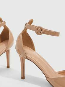 CUCCOO SZL Women Shoes Women's New Simple Fashion High Heel Color Scheme Cloth High Heel Thin Square Heel Ankle Strap Pointed Toe Hollow Low Vamp Sexy Versatile Commuter PU Material Festival Spring Summer Four Seasons Workplace Festival Dating Street Fashion Classic Sandals Elegant Women's Shoes - Apricot - View 5