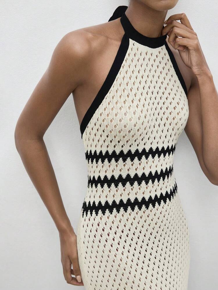 SHEIN Maija Women's Summer Sexy Beach Vacation Colorblock Serrated Pattern High Slit Backless Tie-Front Knit Dress  St Patrick's Day Women Easter Summer Outfits Easter Dress Women Party Top Beach Dress Summer Holiday Outfits Each Vacation Outfits For Women  Summer Outfit For Women Going Out Outfits Graduation Graduation Outfit  Casual Dresses  Casual Blouses For Women