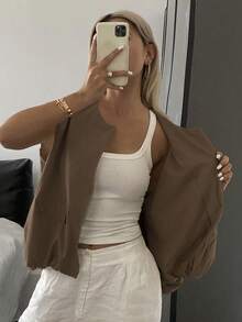 DAZY Summer New Loose Casual Sleeveless Vest, Business Casual Style For Women - Coffee Brown - View 5