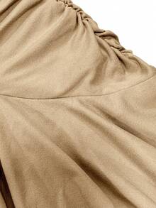 Franclia New Arrival Fitted Fashionable Western Casual Spaghetti Strap Ruffle Hem Women Short Dress - Khaki - View 4