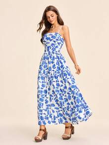 Coeurva Women's Printed Dress, Suitable For Spring/Summer Vacation,Summer Dresses For Women - Blue and White - View 4
