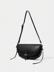 SHECARRY Women's Shoulder Bag, Simple Commuter Saddle Bag - Black - View 2
