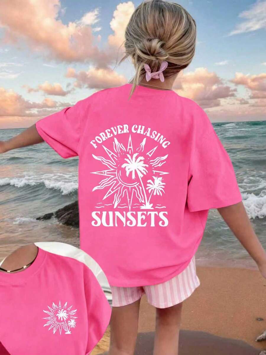Tween Girls' Oversized Short Sleeve Loose Fashionable Printed Casual T-Shirt, Summer - White - View 1