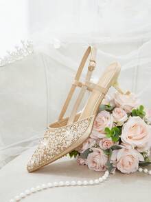 CUCCOO HITCHD Women's Pointed Toe Buckle Design Fashionable High Heels For Daily Wear - Gold - View 6