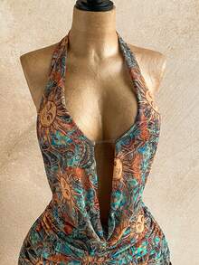 Soleia Women's Sexy Backless Halter Mini Dress With All-Over Print, Suitable For Vacation - Multicolor - View 7