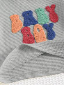 Cozy Pixies 2pcs Baby Boy Letter Pattern Knit Soft Crew Neck Short Sleeve Top And Elastic Waist Shorts Set,Kids - Multicolor - View 13
