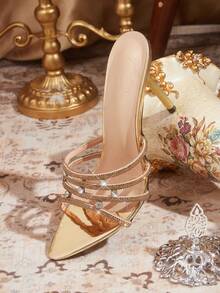 CUCCOO TILAWA Tacones altos elegantes para mujer - Un diseño delicado con rhinestones y un diseño de slip-on, perfectos para fiestas y eventos formales, stilettos - Dorado - Ver 6