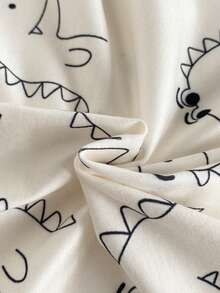 SHEIN Playful Pals Toddler Casual Dinosaur Pattern Knitted 3 Pieces Set , Short Sleeve T-Shirt, Spring/Summer - Multicolor - View 7