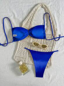 Swim Vcay 女款漸層印花性感比基尼兩件套，掛脖上衣搭配漸層印花性感三角褲，適合曬日光浴、度假、游泳派對 - 彩色 - 查看 3