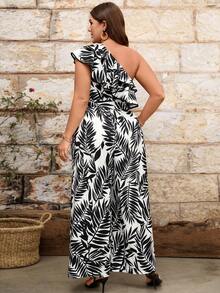 EMERY ROSE Plus Size Women Casual Everyday Wear Sleeveless Floral Print Ruffle Hem Jumpsuit Plus Size Summer Outfit Terno For Women Beach Outfits For Woman Plus Size Plus Size Summer Jumpsuit Women's Plus Size Dresses Plus Size Women's Summer Outfits - Multicolor - View 2