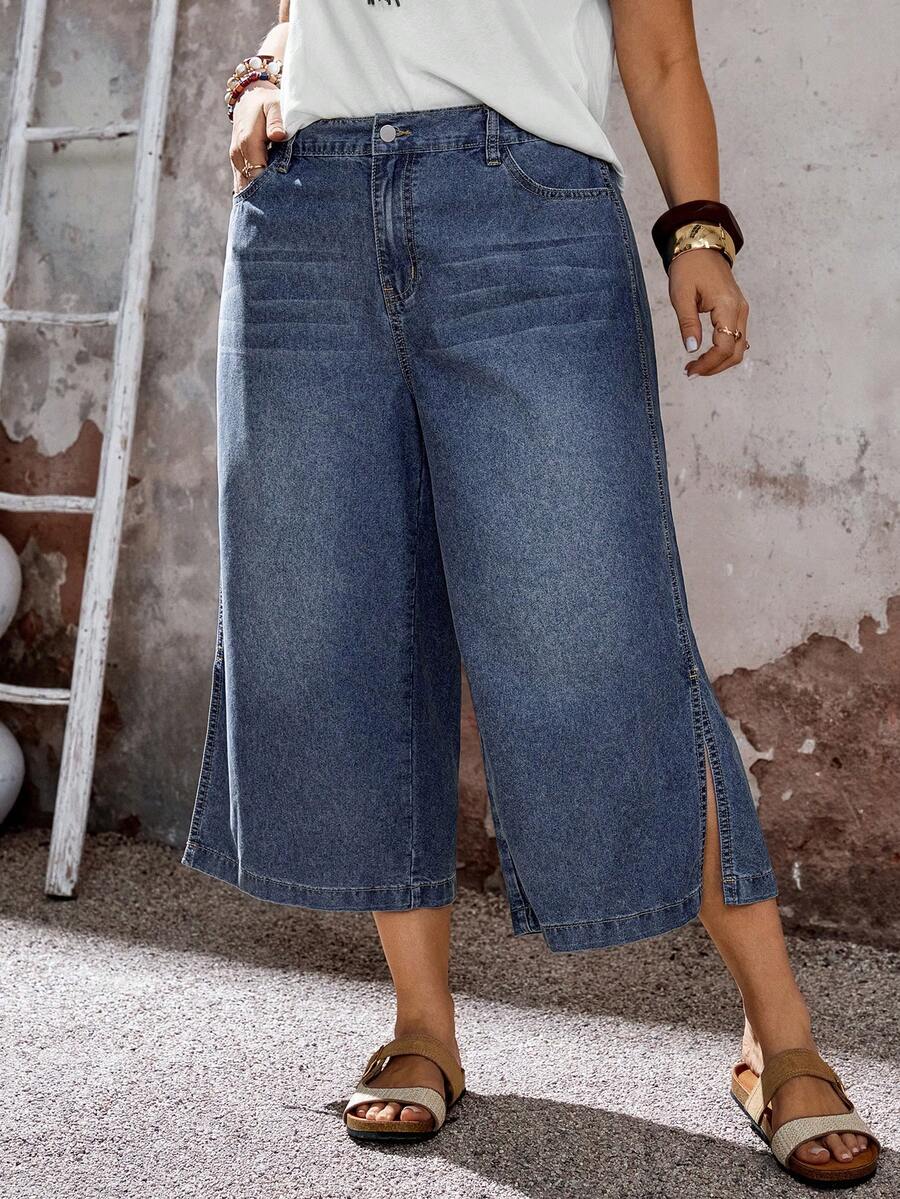 EMERY ROSE Mature Denim Quần jean ống loe dáng rộng, thoải mái, cỡ lớn - Màu xanh lam - Xem 1