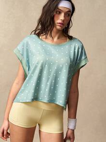 VARSIVA Summer Casual Polka Dot Print Hollow Back Sports T-Shirt - Multicolor - View 5