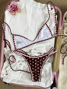 Swim Mod 女士夏季沙滩波点细肩带休闲比基尼和三角泳裤套装 - 彩色 - 查看 5