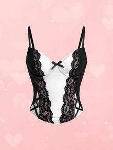 ROMWE Goth Top corto con envolvente de encaje sexy, apto para fiestas y festivales - Blanco y Negro - Ver 5