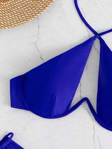 Bikini hở lưng thắt nút chéo hở lưng mùa hè Bikini bikini gọng màu xanh lam - Xanh đậm - Xem 4