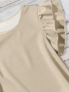 Rusticease Women's Casual Solid Color Cap Sleeve Round Neck Blouse,Summer Top - Khaki - View 6