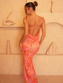 juhmazzocco 女式花卉印花不对称领口修身无袖连衣裙 - 彩色 - 查看 2