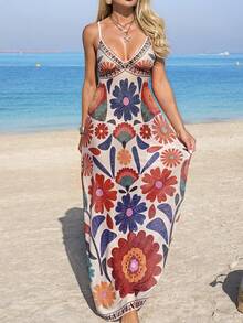 Swim Lushoire 女士夏季沙滩碎花吊带长裙 - 彩色 - 查看 5