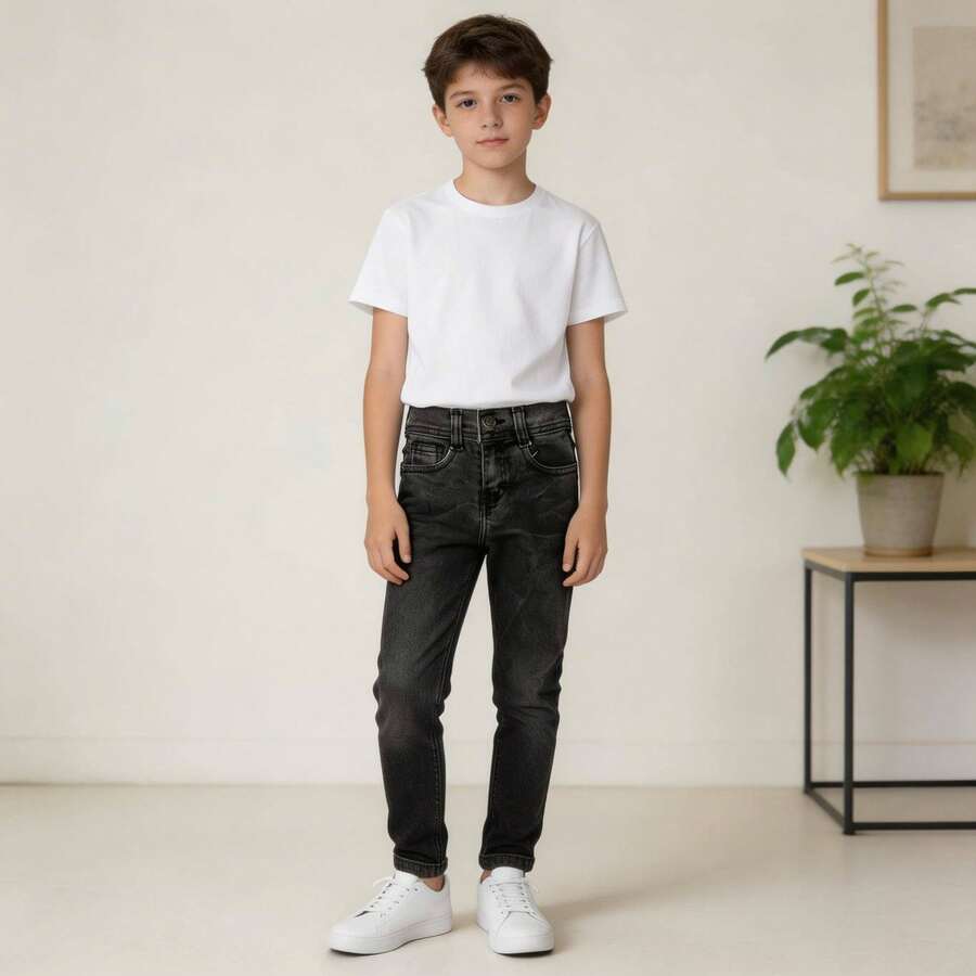 Pantalón Vaquero Para Niño Skinny - Azul lavado oscuro - Ver 1