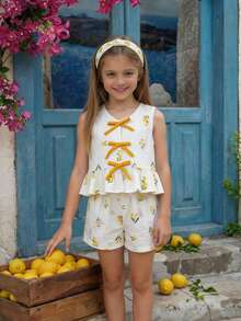 Emery Rose Kids Emery Rose Kids 两件套：无袖系带上衣和松紧腰短裤 - 黃色 - 查看 5