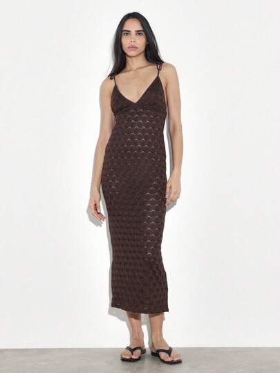 KSTM Women V Neck Tie Strap Midi Knit Dress With Textured Pattern And  Ruched Detail Long Sleeve Bodycon Fall Winter StyleMISSGUIDED