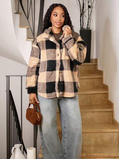 Yess Loren Giacca casual da donna con colletto a quadri, tasche e bottoni, di stile college alla moda