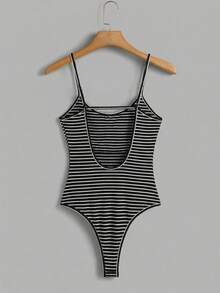 Comfortcana Seksowny damski body w czarno-białe paski z odkrytymi plecami, niezbędny na lato - Czarne - Zobacz 6