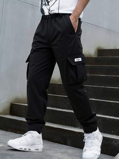 Manfinity Sport Corelite Men's Casual Fashion Street Daily Commute Badge Decor Flap Pocket Cargo Pants