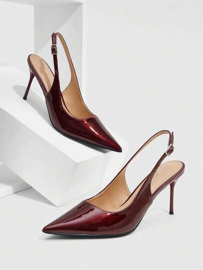 CUCCOO SZL Women Shoes Women's New European And American Simple Fashion French High Heel Color Scheme Paint High Heel Thin Heel Pointed Slingback Low Vamp Square Circle Edge Buckle Sexy Comfortable Light Lazy Slip-On Versatile Commuting Spring Autumn Four Seasons PU Fabric Workplace Classic Shoes Street Fashion Party Dating Elegant Women's Shoes