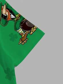 Manfinity Homme Plus Size Men's St. Patrick's Day Romantic Graphic T-Shirt, Couple Tee, Green Clover Design, Suitable For Party, Unisex - Multicolor - View 4