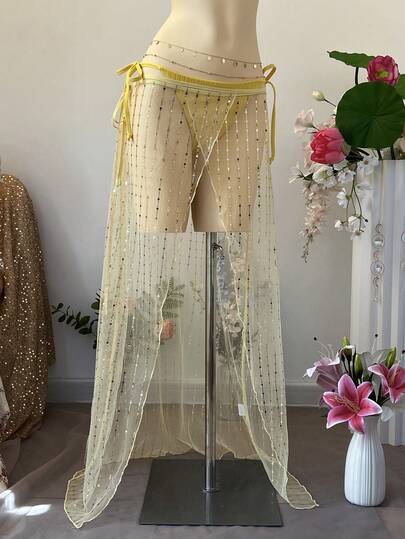 SuriyaCove Falda transparente con cordones para mujer, de verano