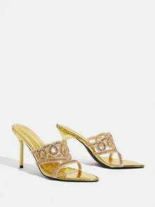 CUCCOO TILAWA Elegant Pointed Women's High Heels - A Delicate Rhinestone Design With A Slip-On Design, Perfect For Parties And Formal Events, Stilettos - Gold - View 3