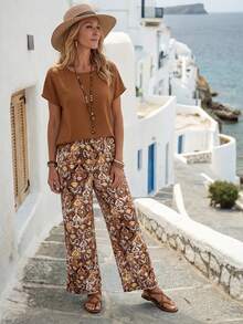 EMERY ROSE 女士两件套、教师装、外出上衣、秋季女装、商务休闲装、秋季、度假装、办公室装、乡村音乐会装、休闲套装、宽松裤、教师装、阔腿裤、机场装、复古风格、度假两件套、外出装、乡村风、乡村女装、度假装、秋季女装、秋季装、基础款 - 摩卡棕 - 查看 5