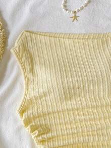 SHEIN 少女针织蝴蝶结装饰不对称肩部上衣 少女服装 少女服装 黄色上衣 少女黄色上衣 - 黃色 - 查看 5