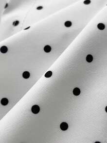 SHEIN Unity 女士夏季浪漫波点印花迷你裙，百搭日常穿着，适合校园/学校风格，黑白裙裤，女士短裙，黑白短裤，泳装裙 - 白色 - 查看 5