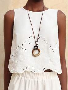 Vesra Women's Sleeveless Hollow-Out Tank Top + Matching Skirt 2 Pieces Set - White - View 3