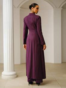 ZEYLAH 100% Ramie Long Light Weight Trench Coat, Elegant, Spring/ Summer, Linen - Purple - View 4