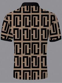 Manfinity Dauomo 男士夏季幾何印花短袖休閒Polo衫，商務休閒 - 彩色 - 查看 2