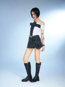 Sugerpunk 女士搭扣设计休闲厚底过膝长靴 - 黑色 - 查看 2