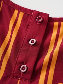 HARRY POTTER X SHEIN 女士吊带条纹无袖休闲舒适透气睡衣套装 - 酒紅色 - 查看 4