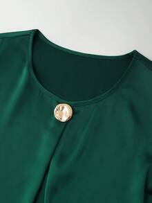 Airaco Blusa de satén con botones de metal elegante y de moda, camisa de manga corta casual de verano para vacaciones y viajes para mujeres - Verde - Ver 6