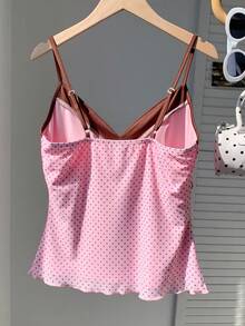 Comfortcana Camiseta de tirantes con estampado de lunares en contraste rosa, adecuada para fiestas de Año Nuevo y uso diario - Rosa - Ver 2
